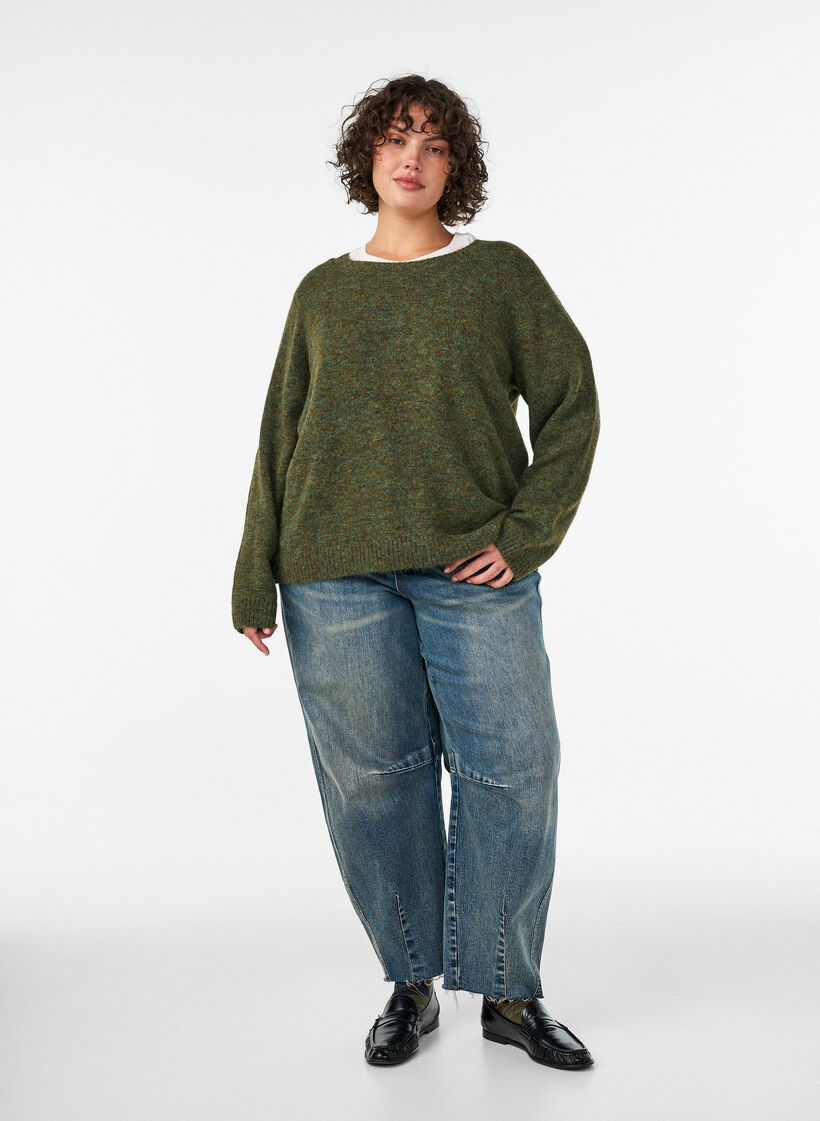 Pull ample &agrave; col rond, Vert fonc&eacute;, Model image number 1