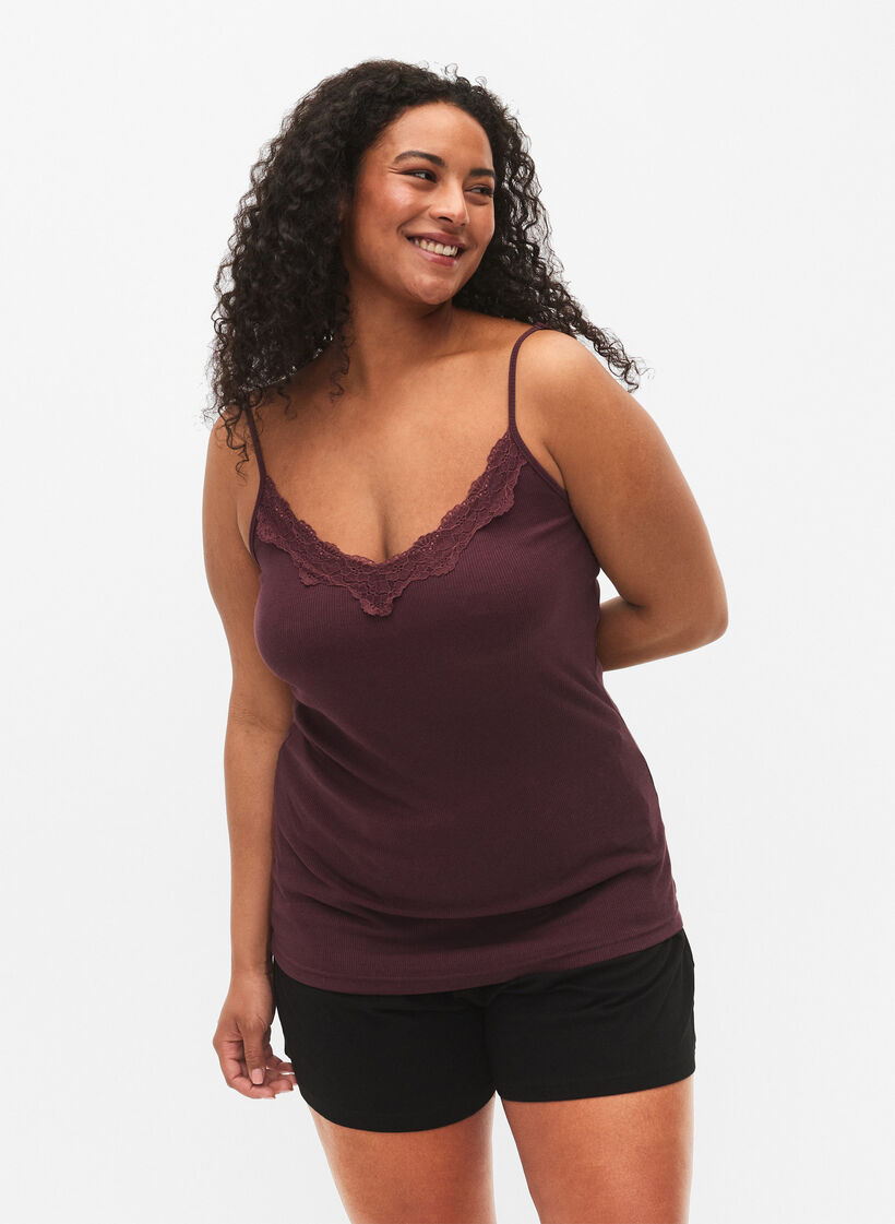 2-pack de hauts de nuit à côtes, Black/Fudge, Model image number 0