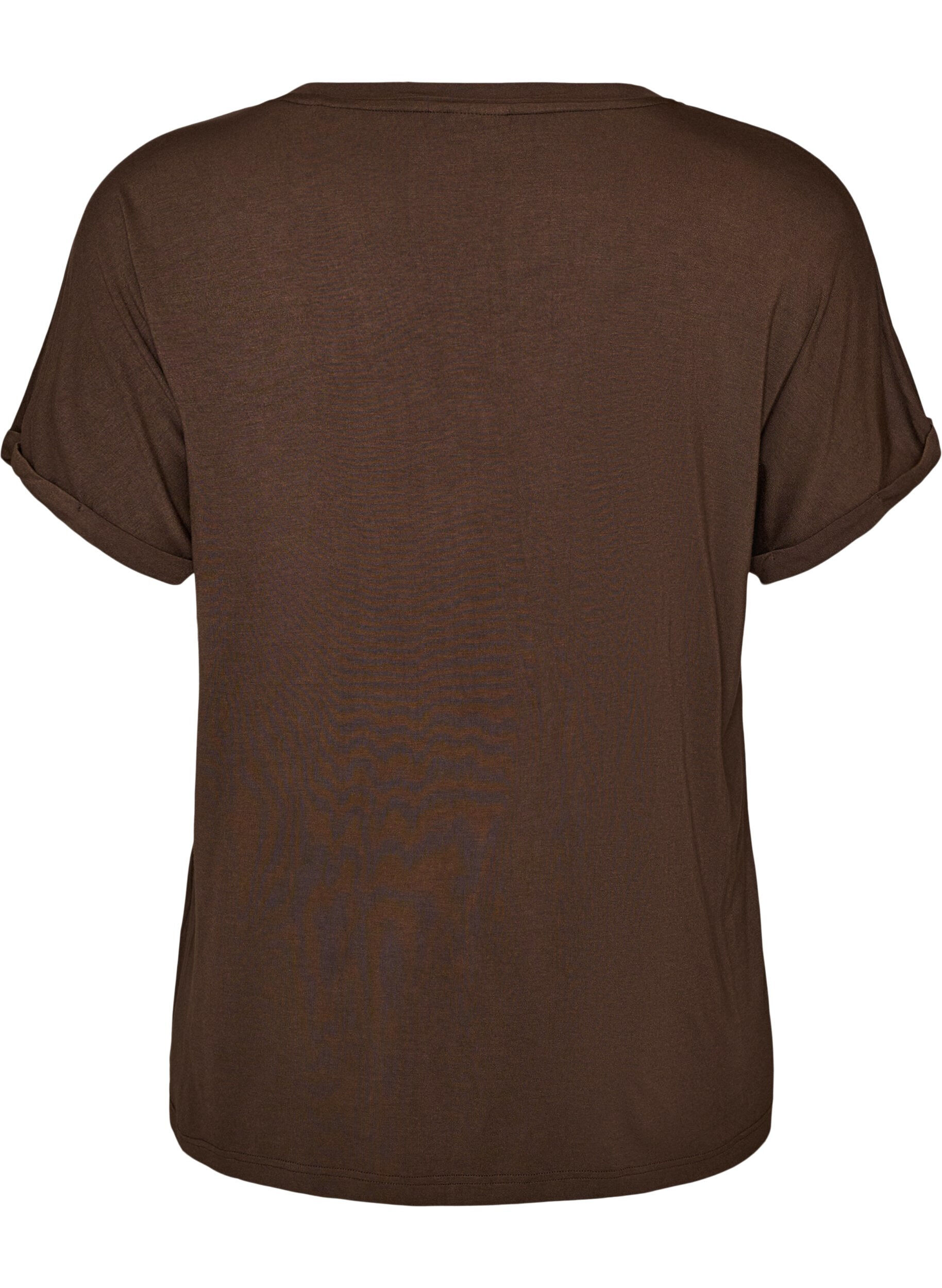 ZizziBasic T-shirt col V en viscose, Marron, Packshot image number 1