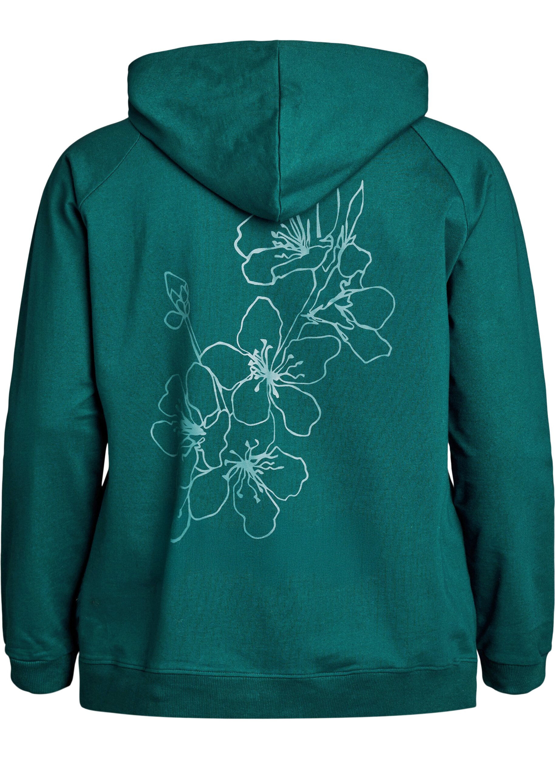 Zizzi Sweat &agrave; capuche zipp&eacute; avec imprim&eacute; au dos, Vert fonc&eacute;, Packshot image number 1