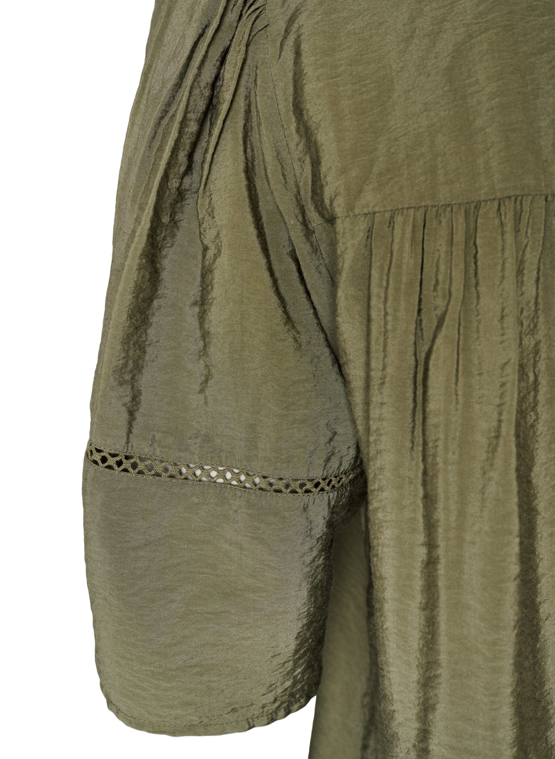 ZizziBlouse en viscose avec nervures et effet ballon, Vert Kaki, Packshot image number 3