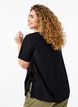 Blouse à manches courtes en mélange de coton et lin avec détail lacé, Black, Model image number 1