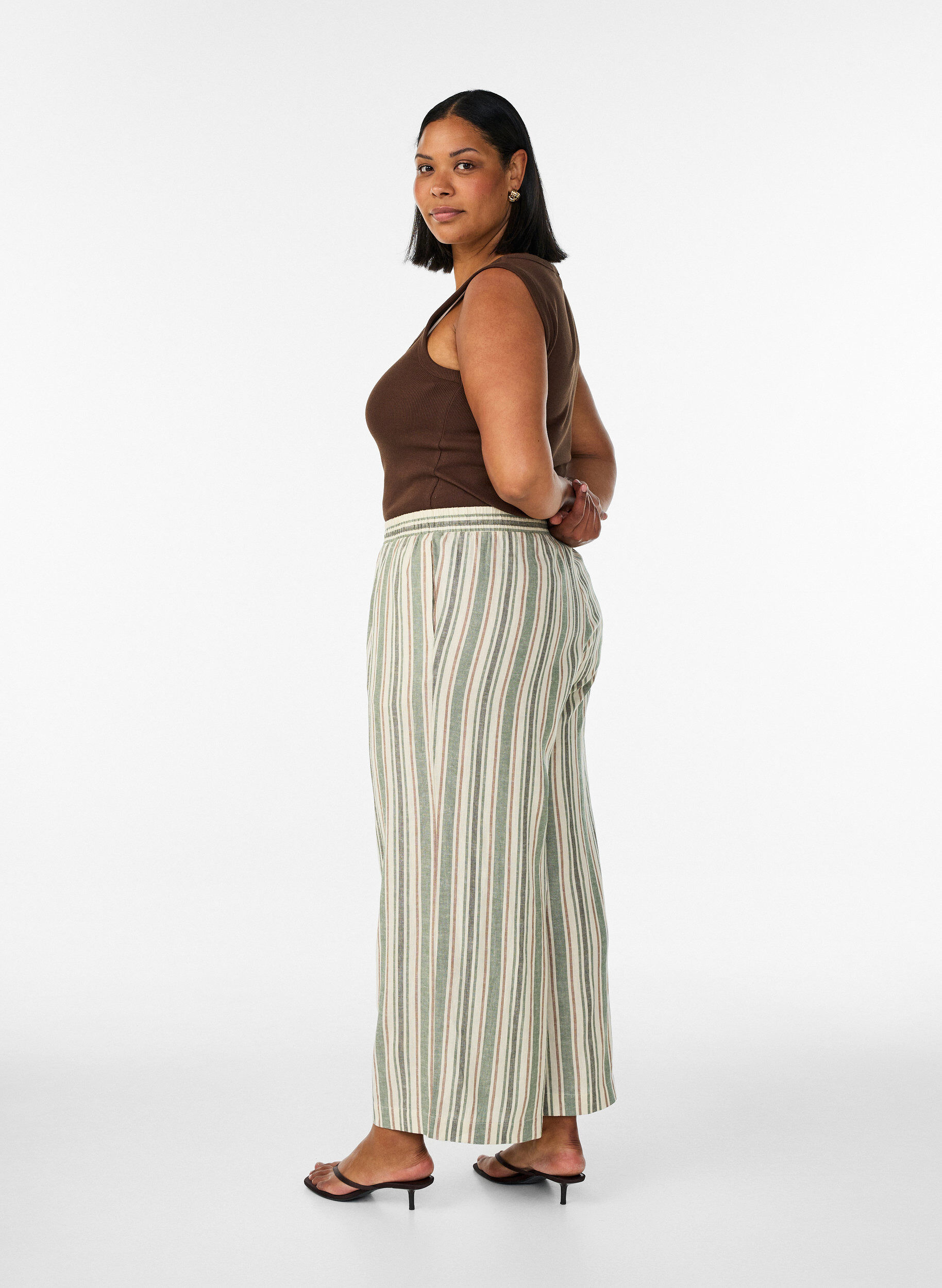 ZizziPantalon large en lin et viscose, Vanille, Model image number 1