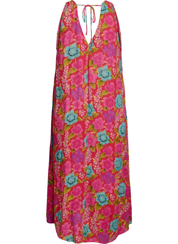 Robe longue sans manches &agrave; coupe &eacute;vas&eacute;e et col en V, Rouge, Packshot image number 1