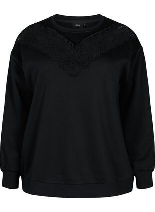 Sweatshirt avec volants et détail de crochet, Black, Packshot image number 0