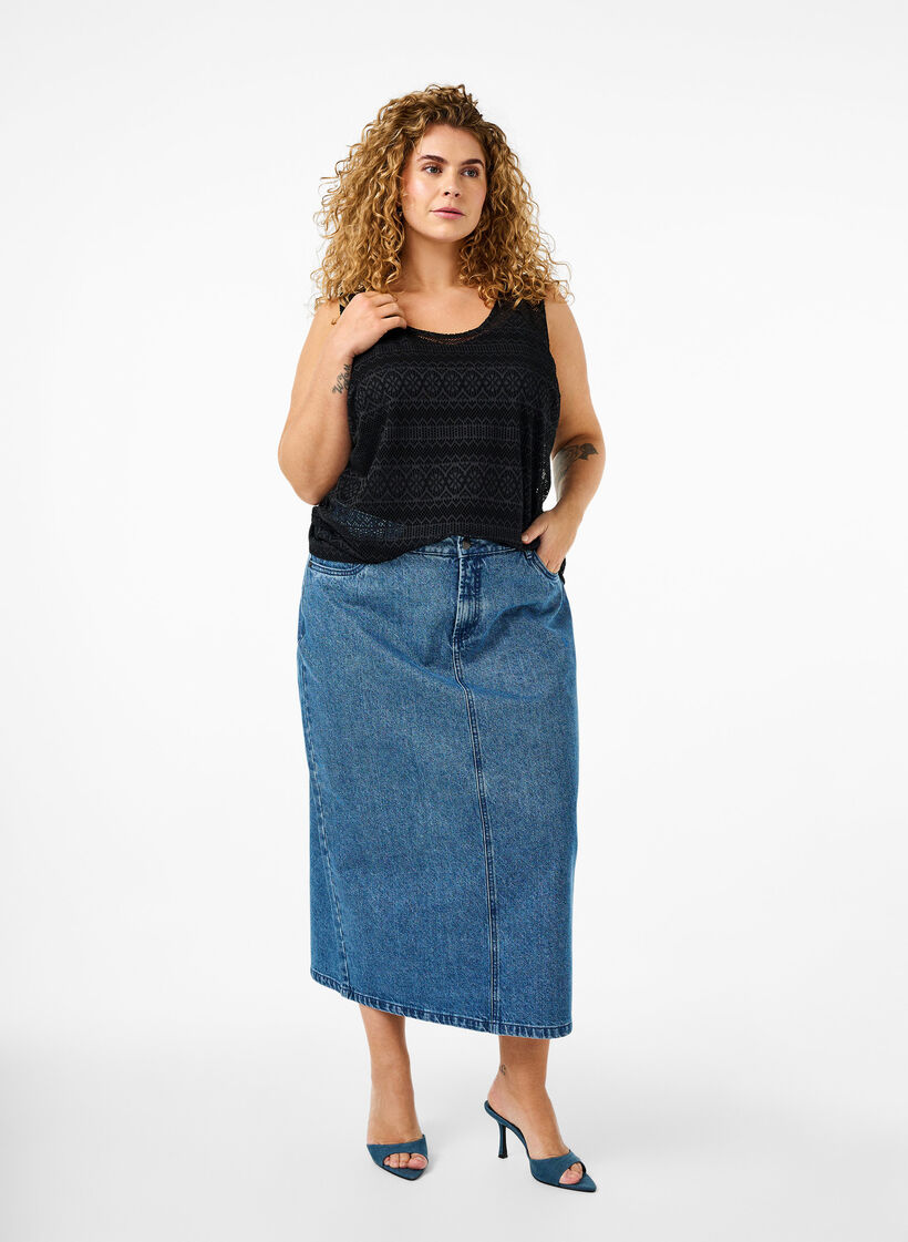 Haut sans manches avec motif à trous, Black, Model image number 2