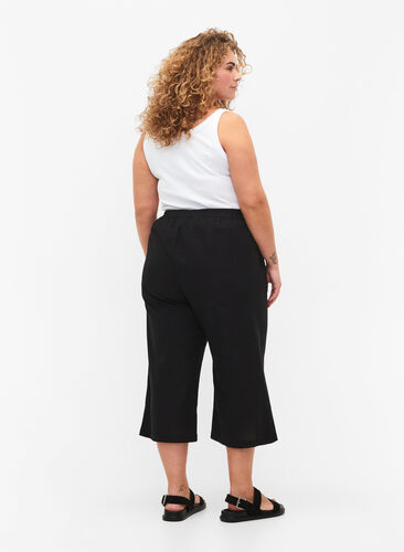 Pantalon 7/8 en coton mélangé avec du lin, Black, Model image number 1
