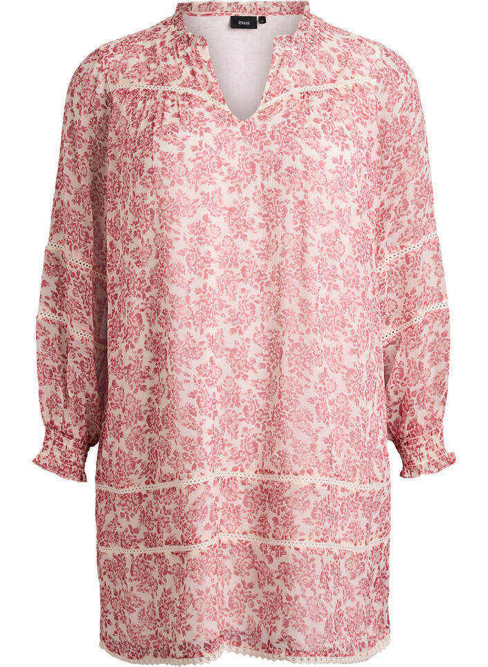 Robe courte en mousseline avec d&eacute;tails en crochet, Rose, Packshot image number 0