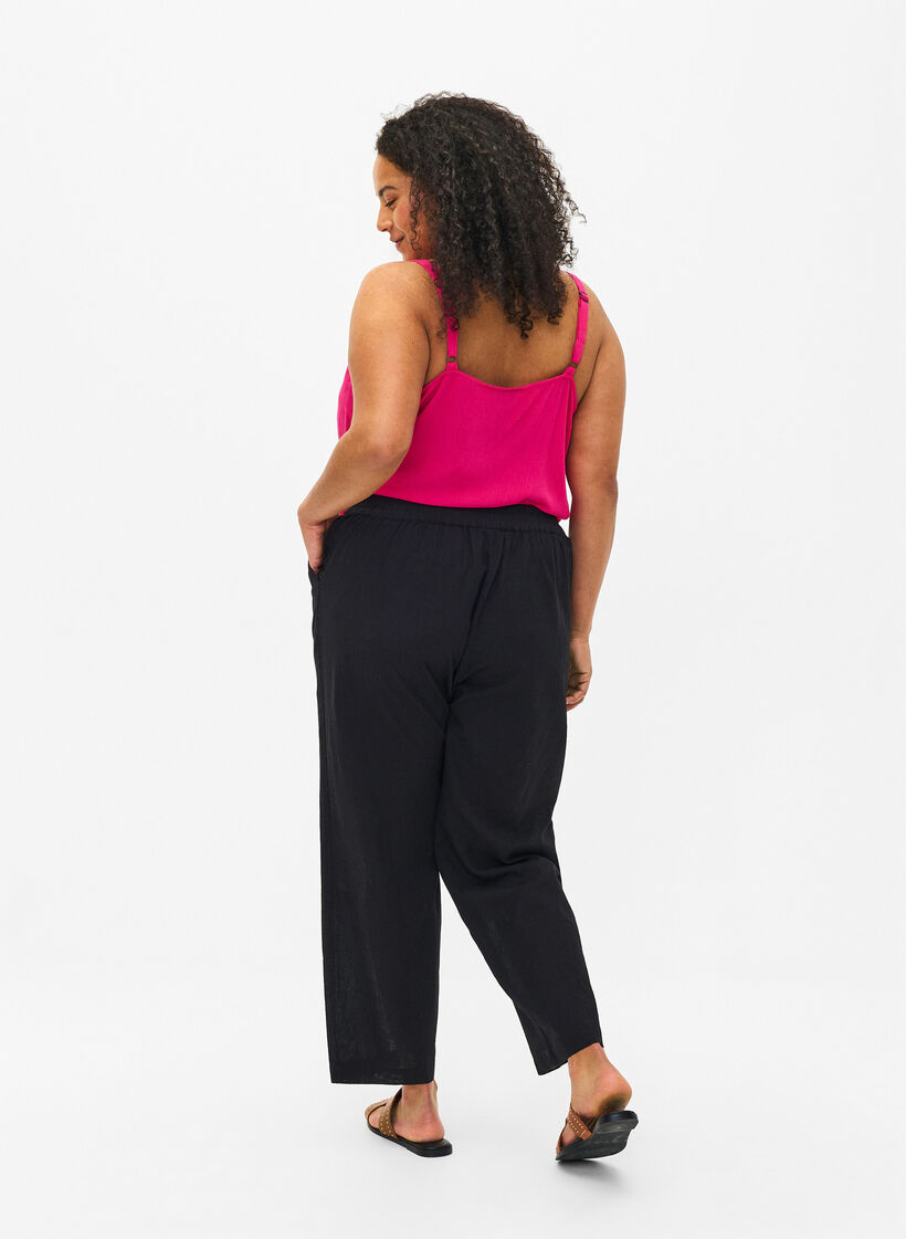 Pantalon ample en lin et coton m&eacute;lang&eacute;s, Black, Model image number 1