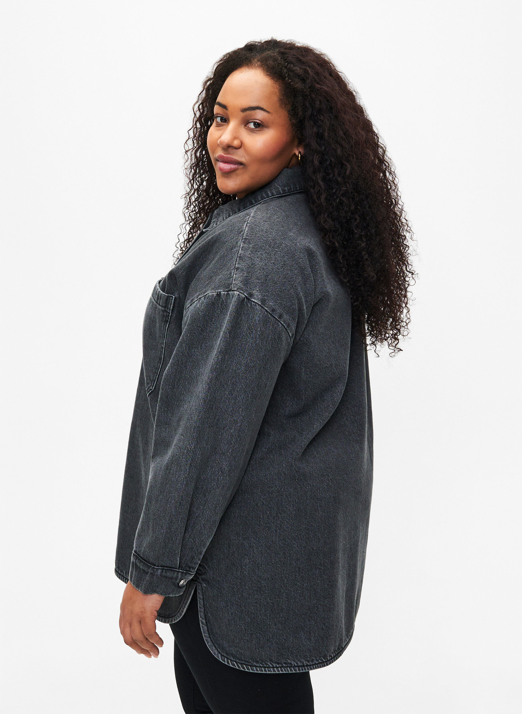 Zizzi Veste en jean ample avec boutons, Grey Denim, Model image number 1