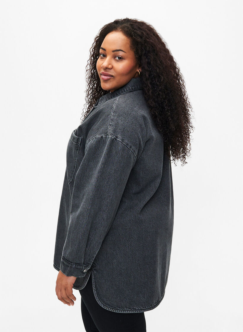 Veste en jean ample avec boutons, Grey Denim, Model image number 1