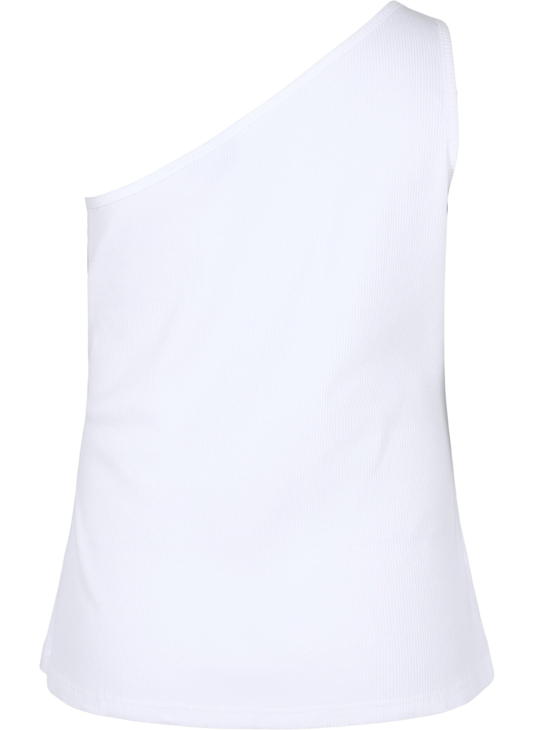 Zizzi Top asym&eacute;trique en coton, Bright White, Packshot image number 1