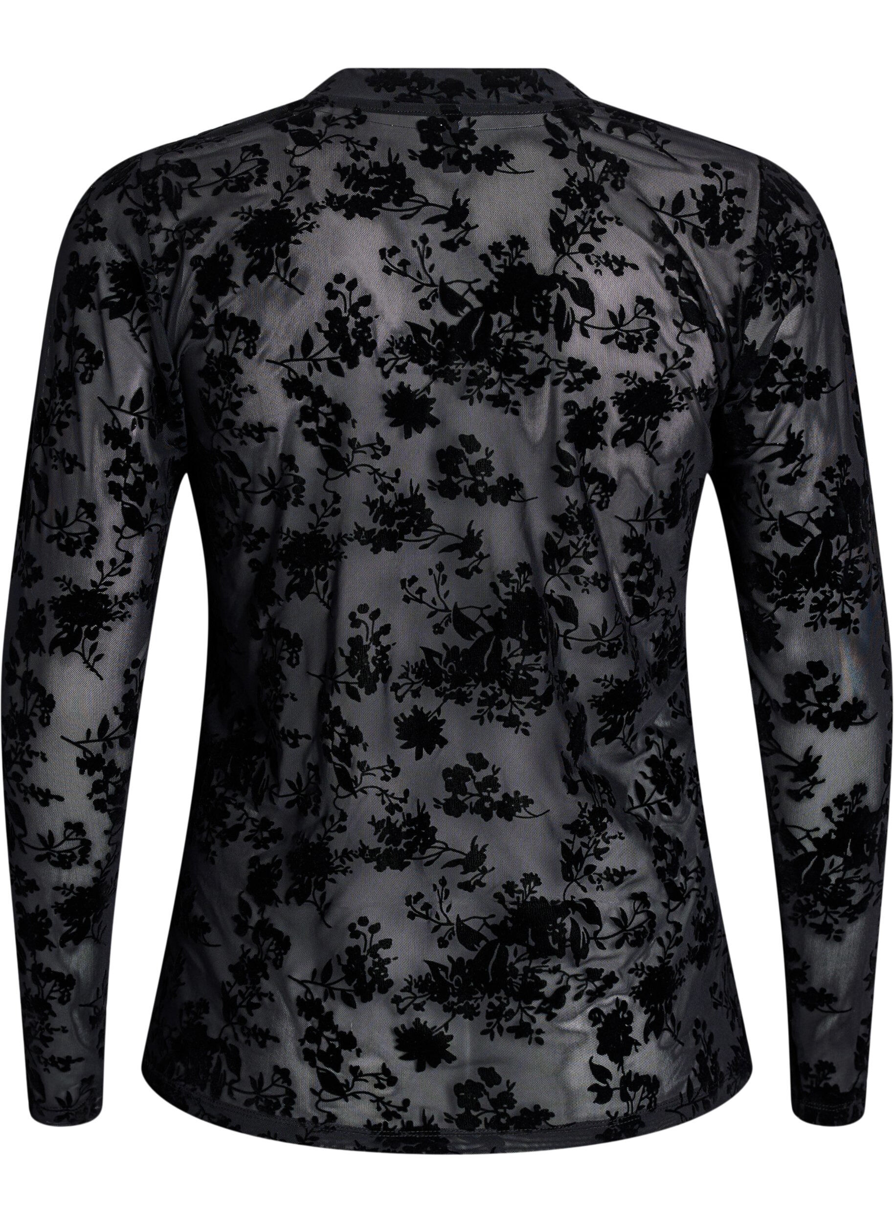 ZizziBlouse en maille &agrave; motif floral, Noir, Packshot image number 1