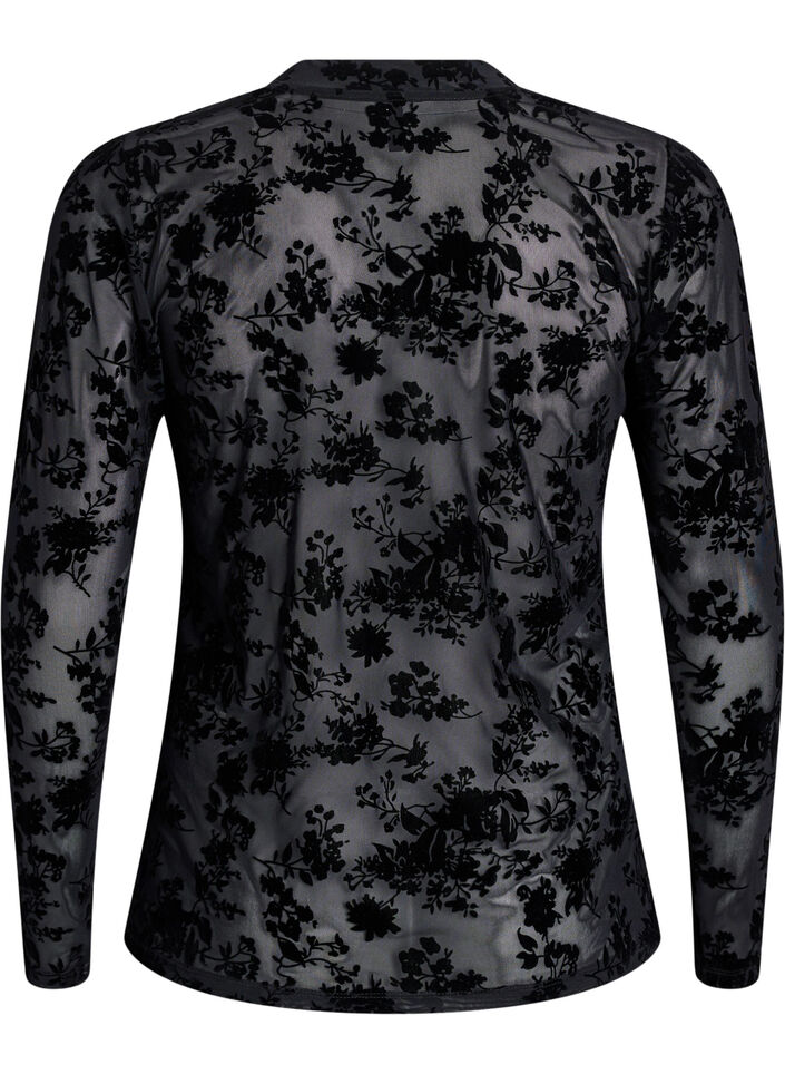 Blouse en maille &agrave; motif floral, Noir, Packshot image number 1
