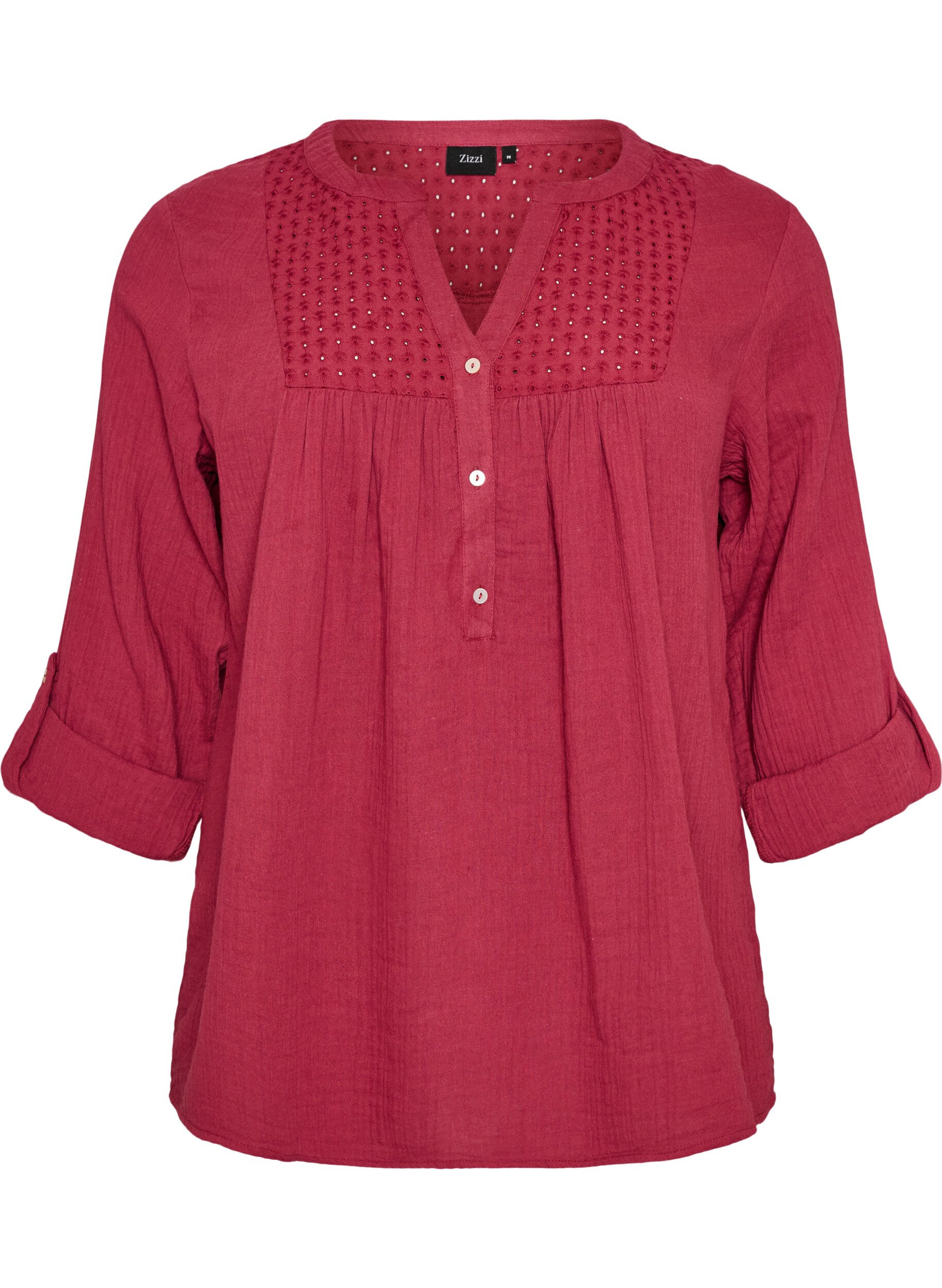 ZizziBlouse en mousseline de coton avec broderie anglaise, Rouge, Packshot image number 0
