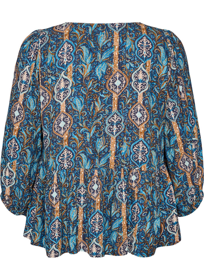 Blouse &agrave; imprim&eacute; cachemire et d&eacute;tails en dentelle, Bleu Clair, Packshot image number 1