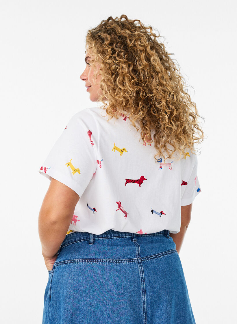 T-shirt en coton avec imprim&eacute; chien, Blanc, Model image number 2