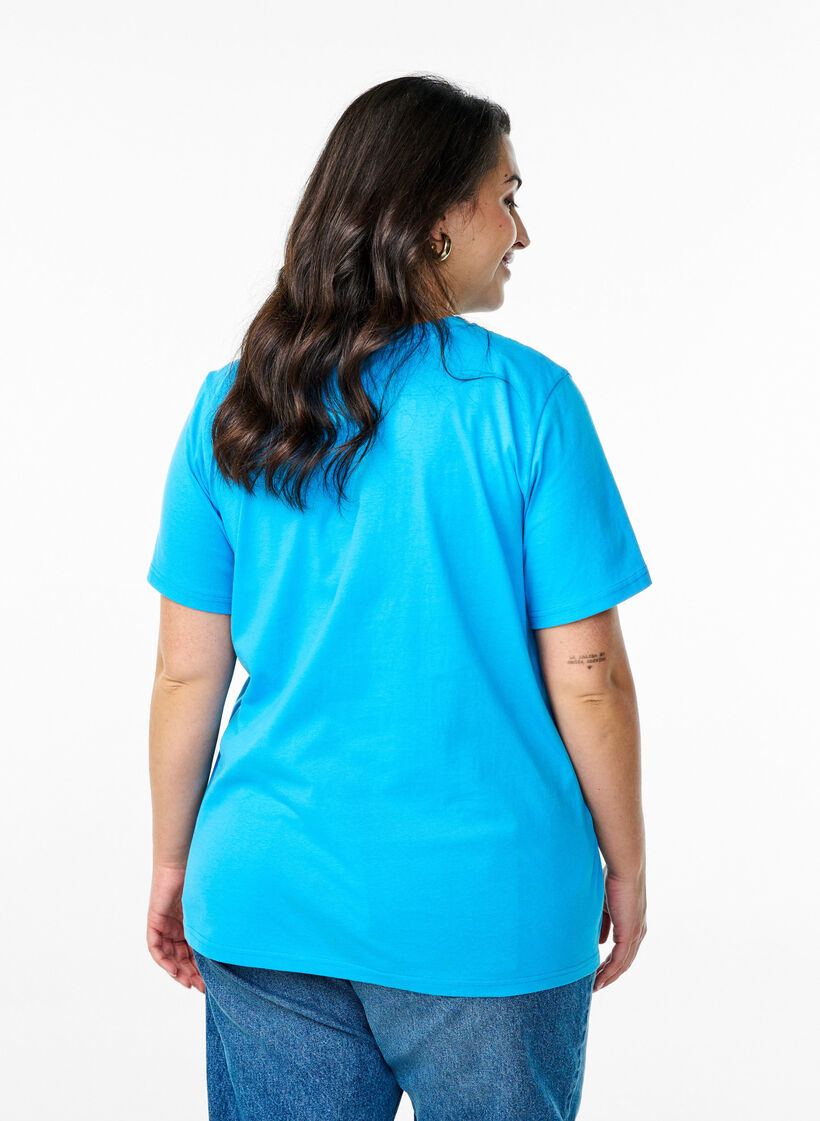 T-shirt basique en coton &agrave; col rond, Bleu, Model image number 2