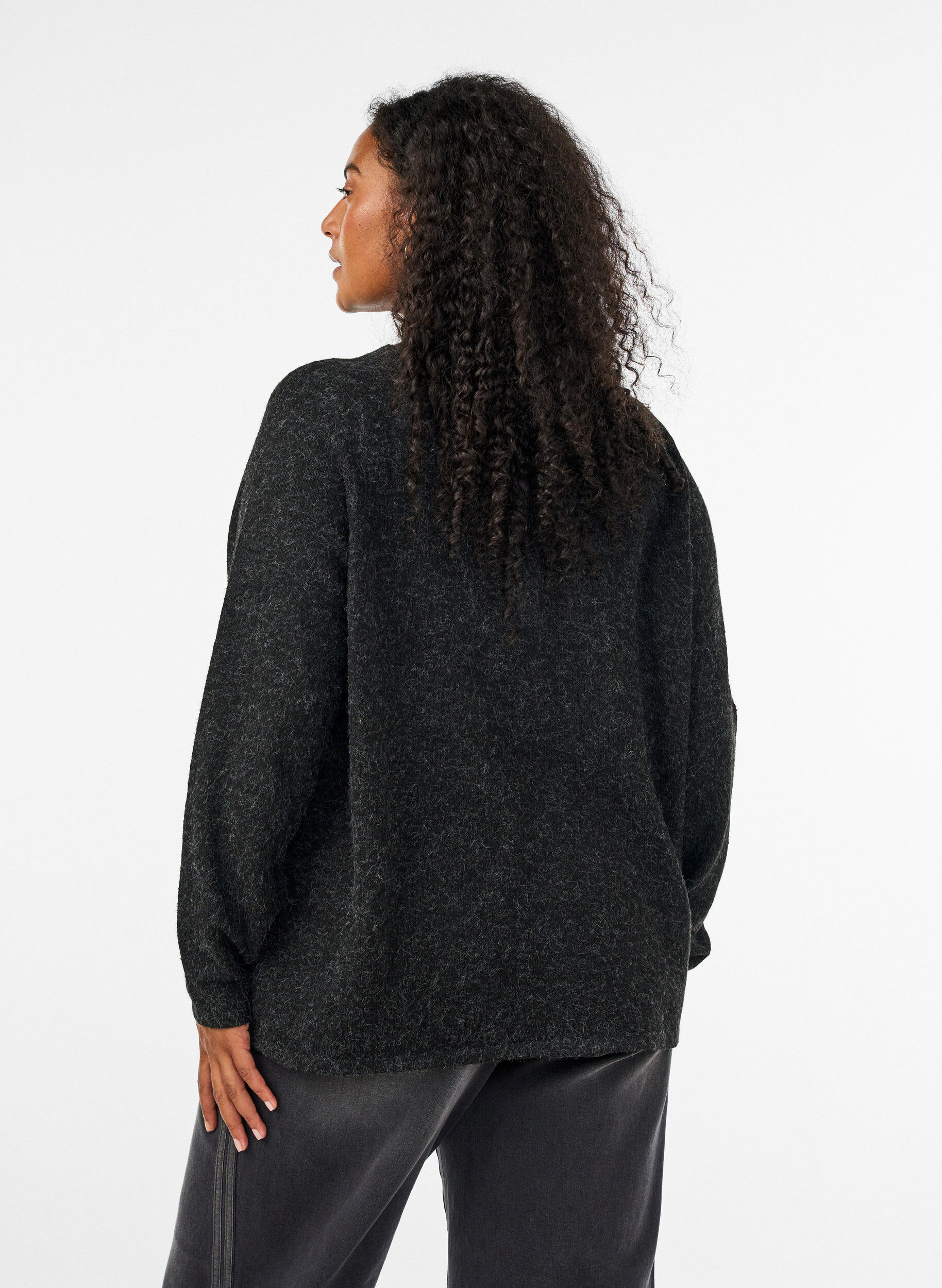 ZizziCardigan en maille &agrave; col rond et fermeture boutonn&eacute;e, Gris anthracite, Model image number 2