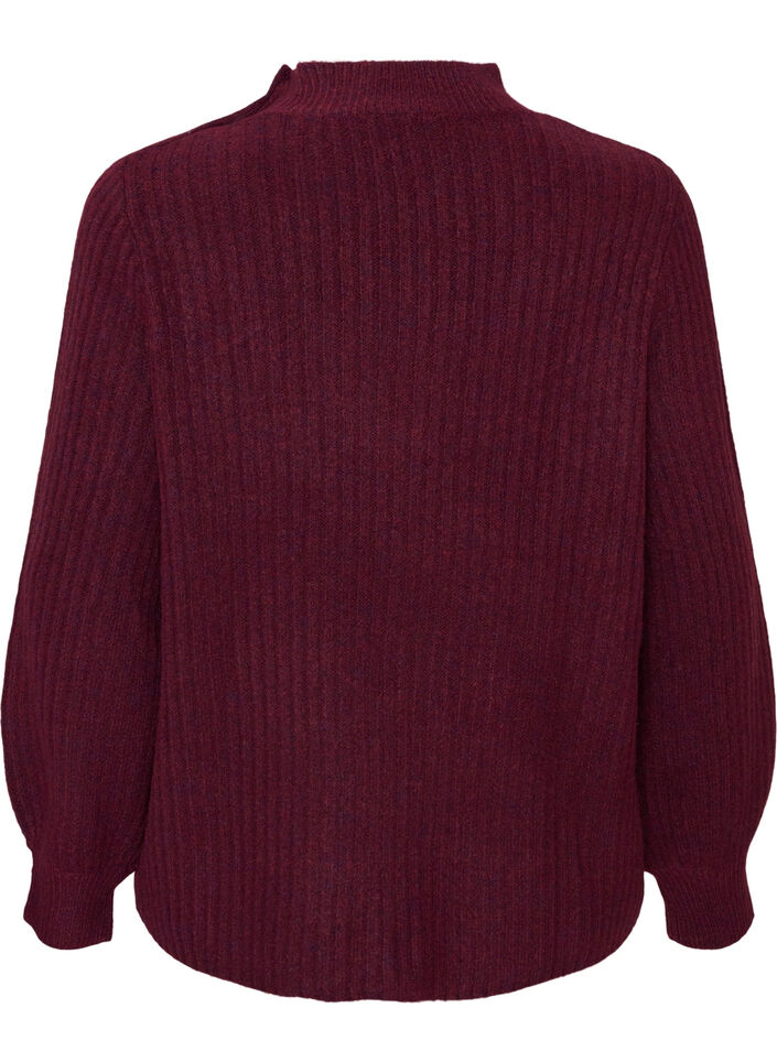 Pull c&ocirc;tel&eacute; &agrave; manches bouffantes et boutons, Bordeaux fonc&eacute;, Packshot image number 1