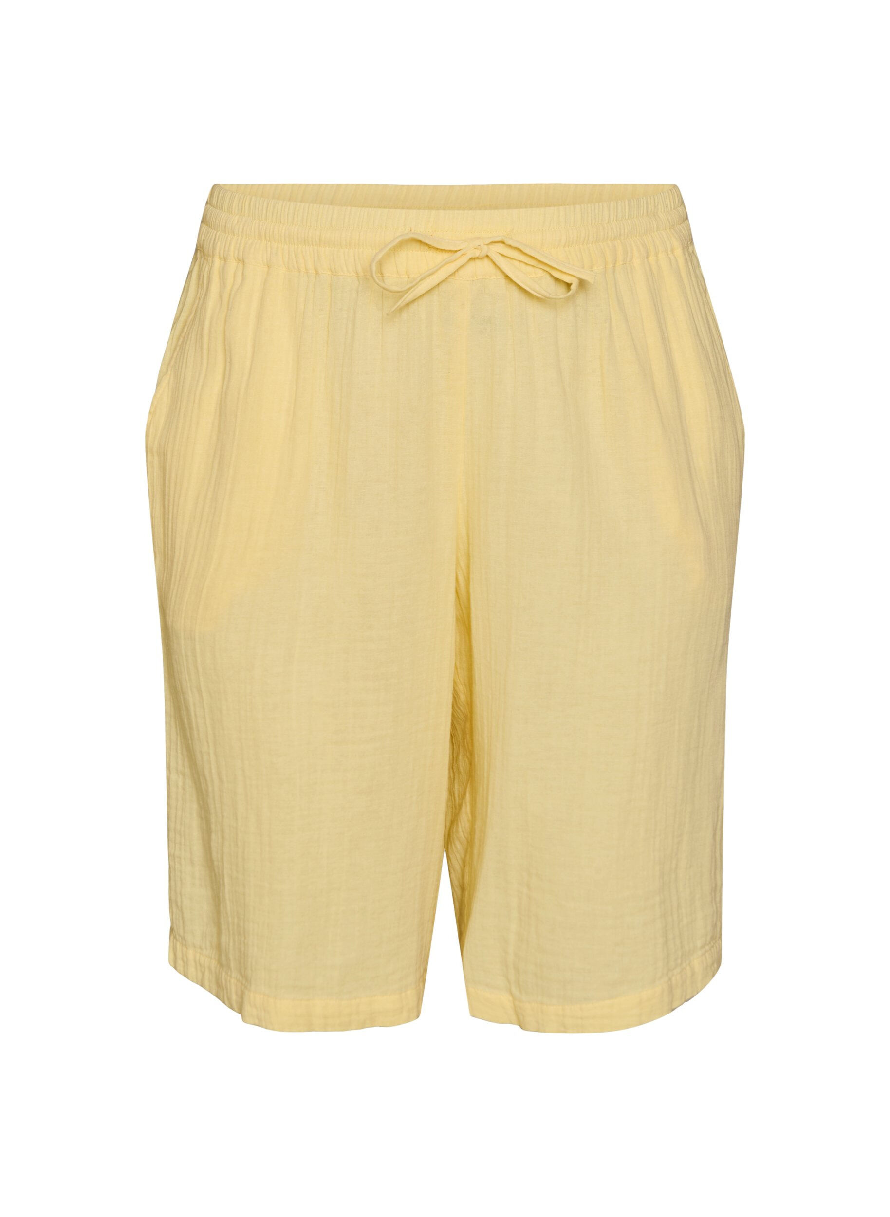 ZizziShort ample en mousseline de coton taille haute, Jaune clair, Packshot image number 0