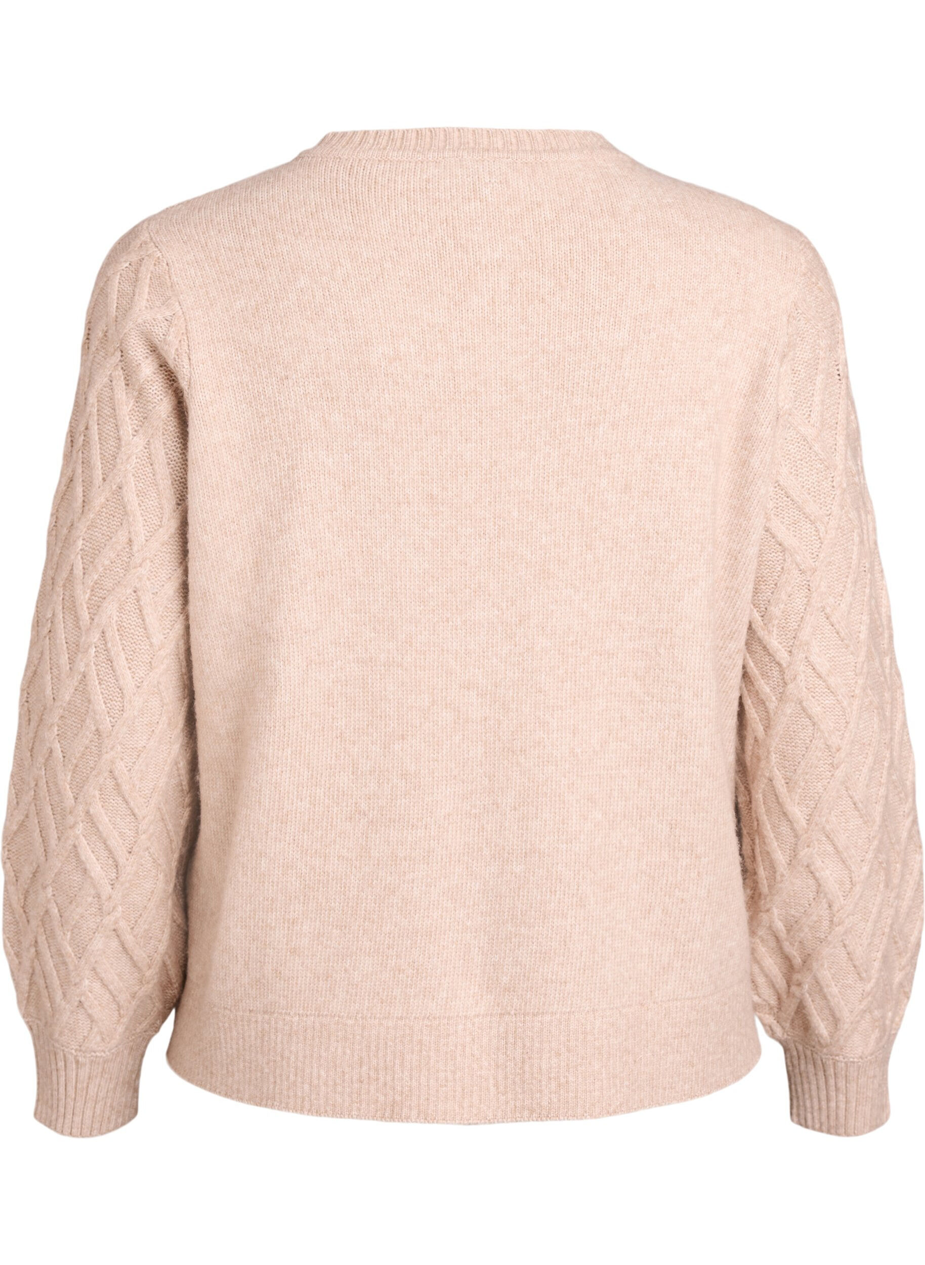 Zizzi Cardigan en maille torsad&eacute;e avec boutons nacr&eacute;s, Beige, Packshot image number 1