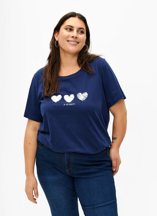 T-shirt en coton à col ras du cou avec impression, Medieval B.W. Hearts, Model image number 0