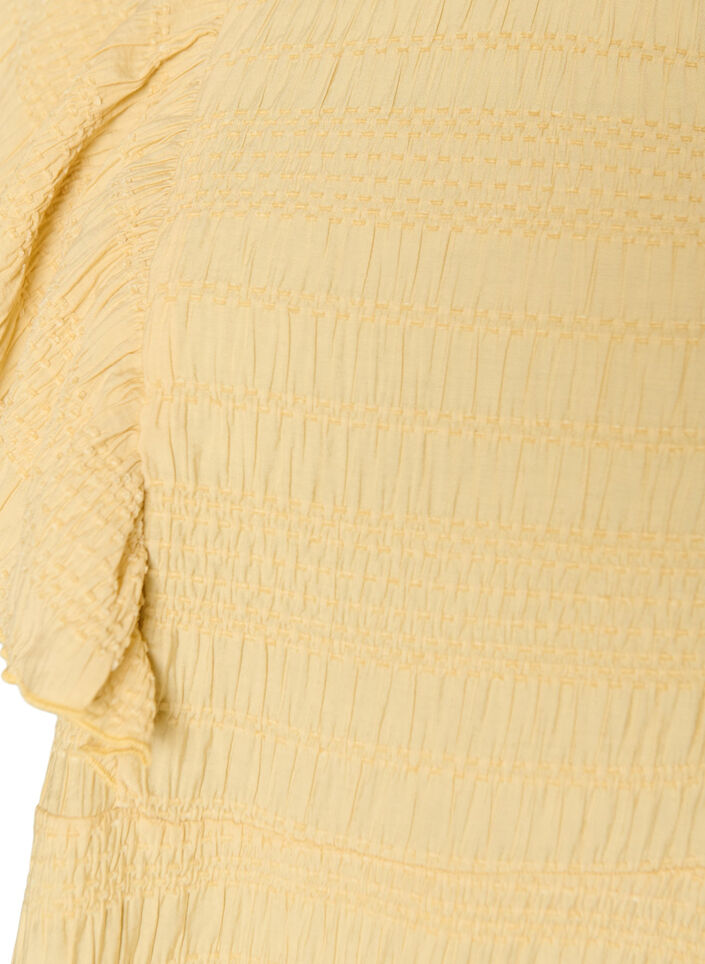 Blouse avec texture smock&eacute;e et manches &agrave; volants, Jaune clair, Packshot image number 2