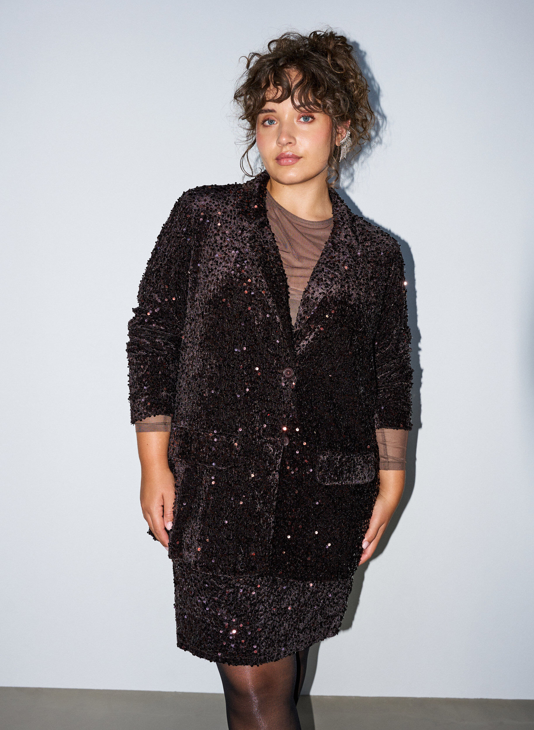 ZizziBlazer &agrave; paillettes, Marron, Model image number 0