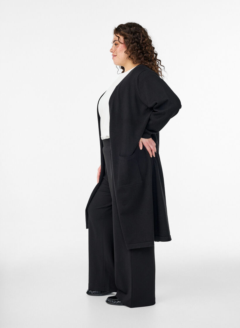 FLASH - Cardigan long ouvert avec poches, Noir, Model image number 2