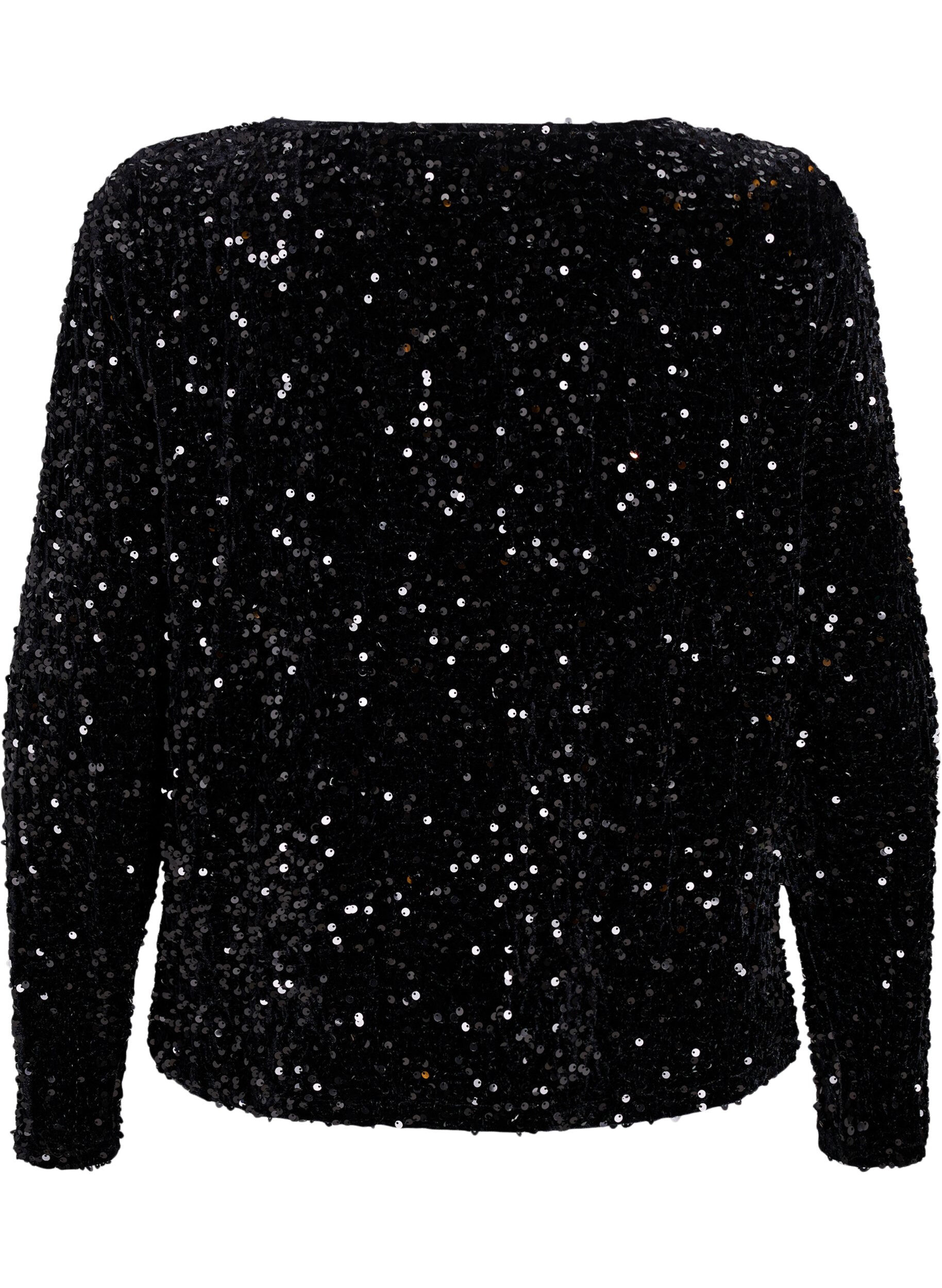 Zizzi Blouse &agrave; sequins &agrave; manches longues, Noir, Packshot image number 1