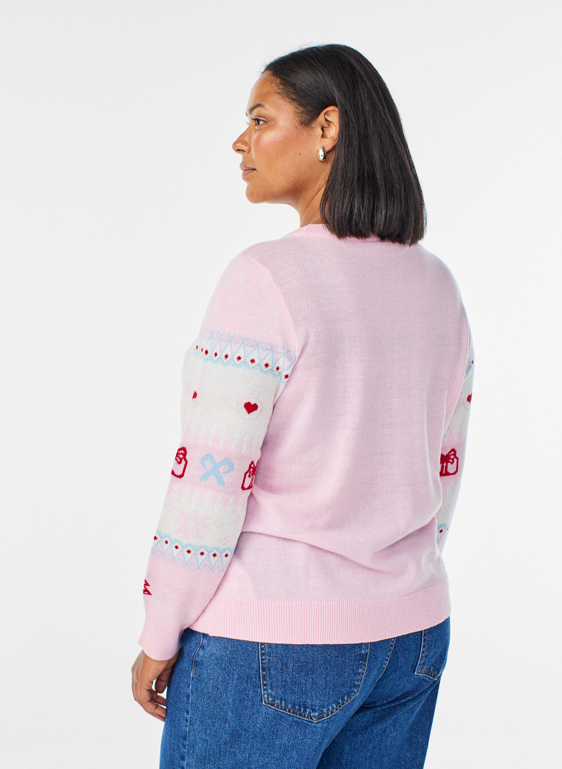 Zizzi Blouse en maille avec motif de No&euml;l, Rose, Model image number 2