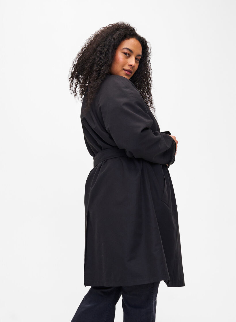 Trench-coat avec ceinture et fente, Black, Model image number 2