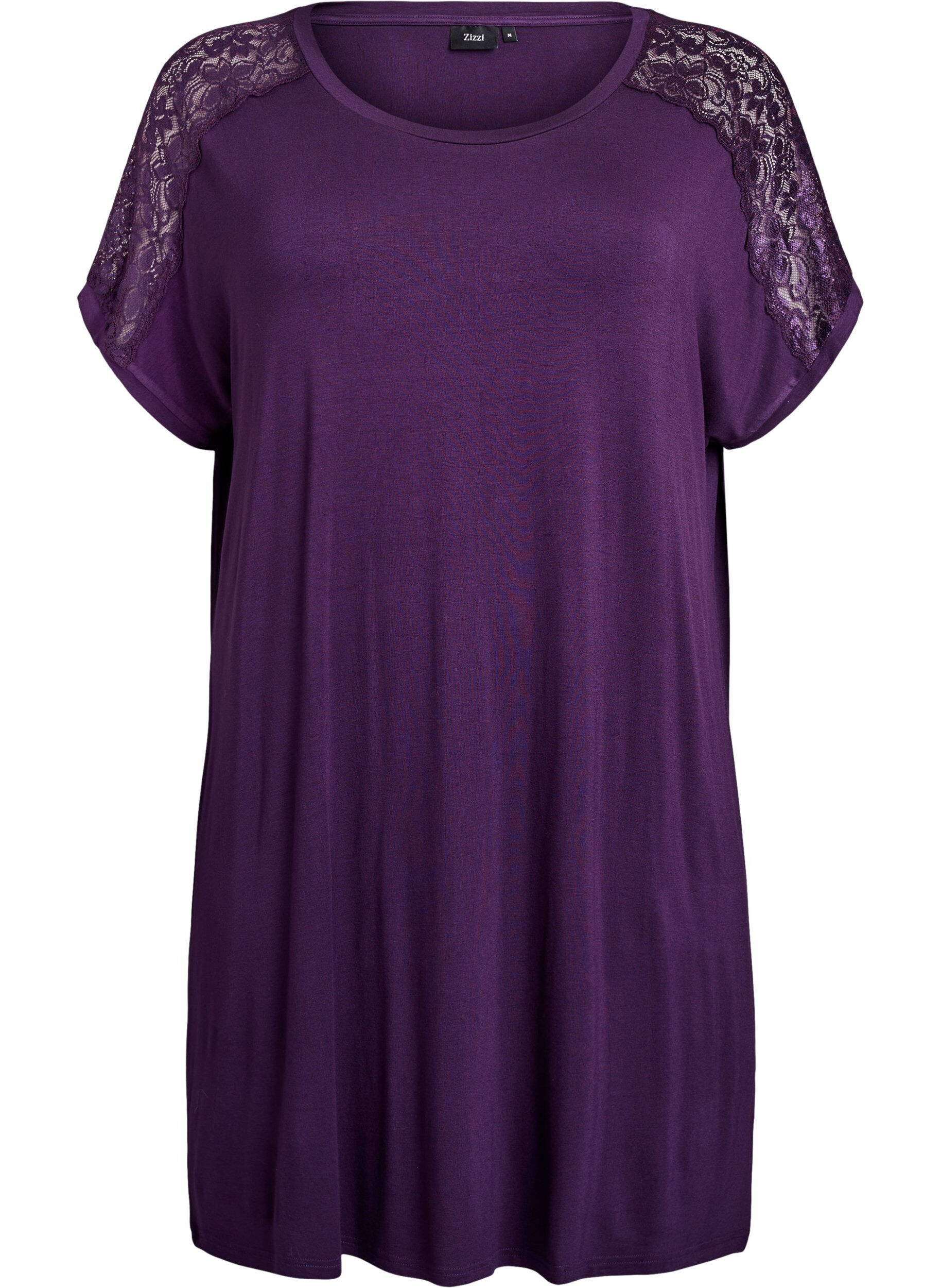 Zizzi Chemise de nuit en viscose avec dentelle, Violet, Packshot image number 0