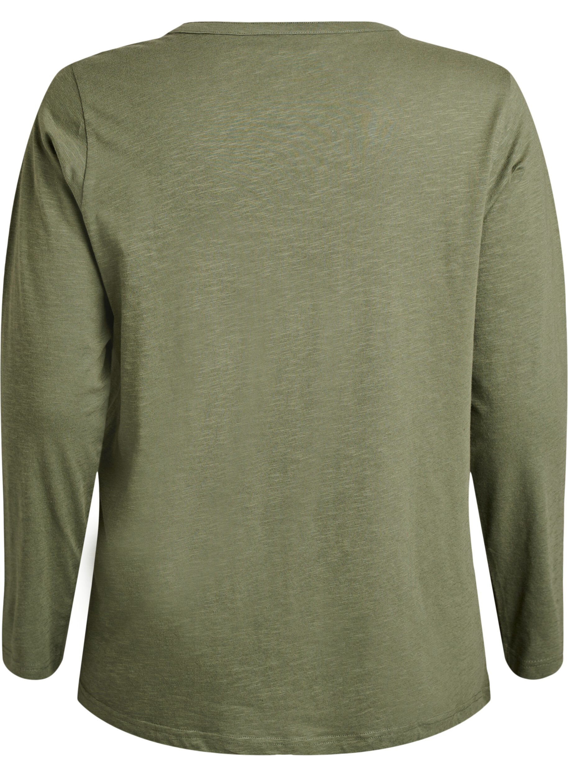 ZizziT-shirt &agrave; manches longues avec col V et boutons, Vert, Packshot image number 1