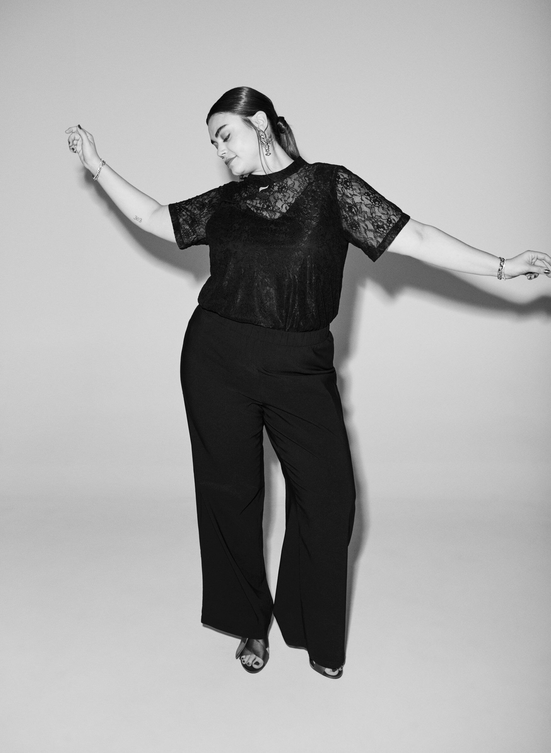 Zizzi Pantalon ample avec ceinture &eacute;lastique, Noir, Image image number 0