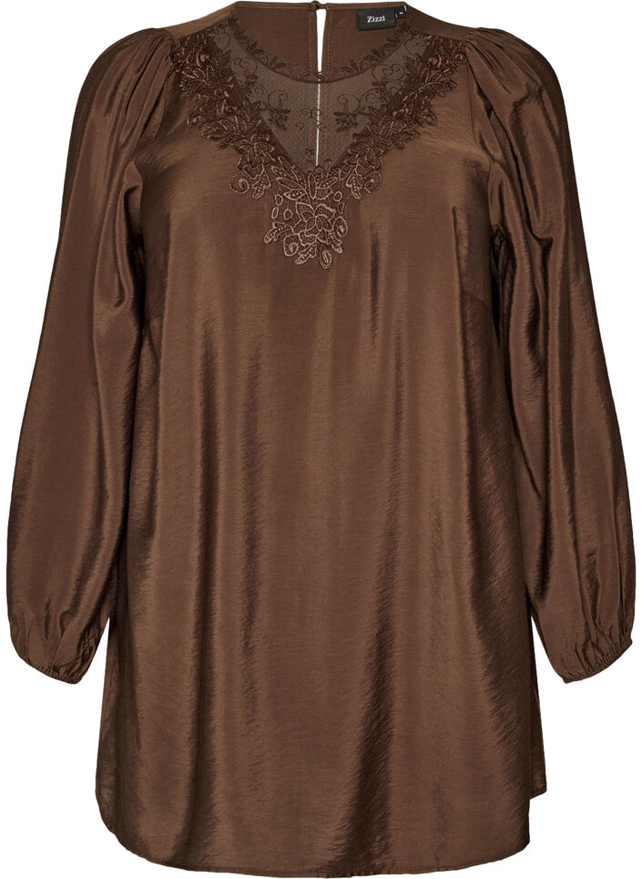Tunique en viscose avec dentelle, Marron, Packshot image number 0