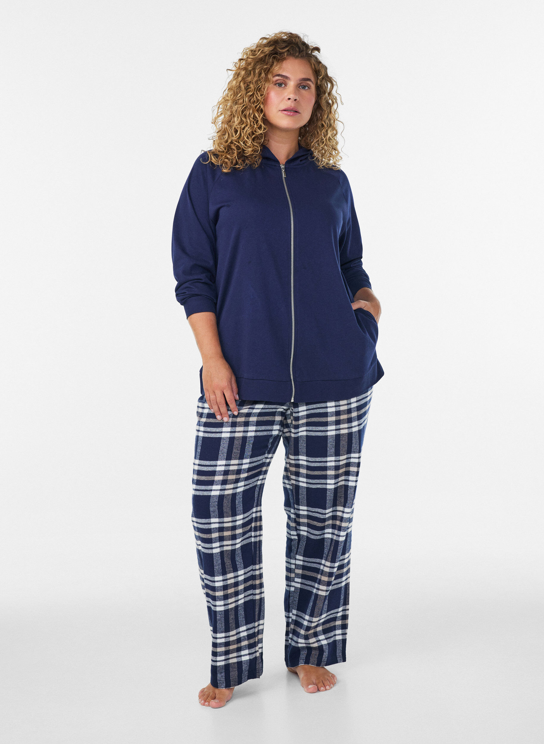 ZizziCardigan en sweat avec une capuche et des poches, Bleu, Model image number 1