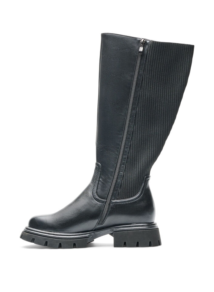 Botte haute avec empi&egrave;cements c&ocirc;tel&eacute;s, Noir, Packshot