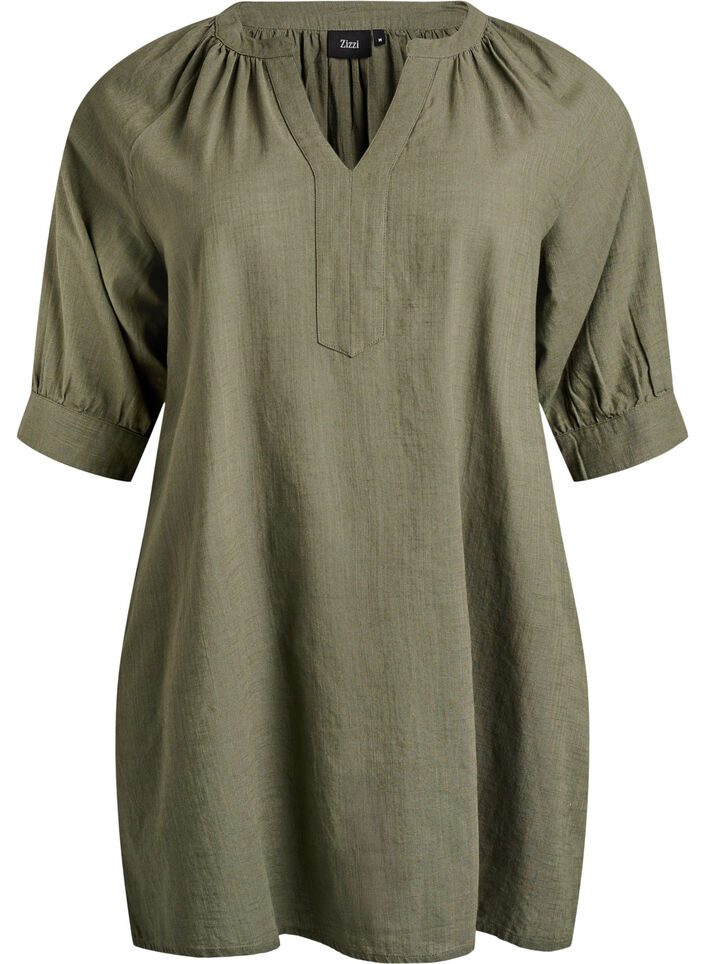 Tunique en coton avec un col en V, Vert, Packshot image number 0