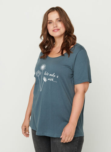 T-shirt coton et imprimé, Dark Slate w. Wish, Model image number 0