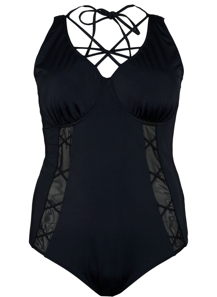 Maillot de bain avec armatures et cordon de serrage, Black, Packshot image number 0