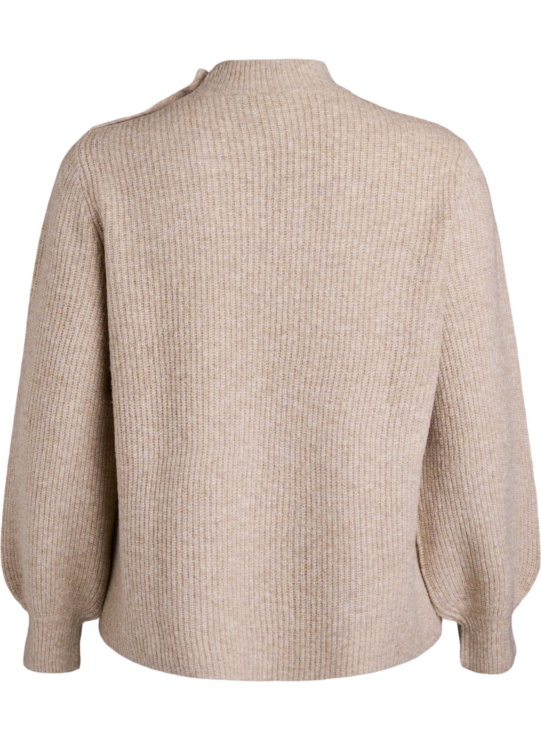 ZizziPull c&ocirc;tel&eacute; &agrave; manches bouffantes et boutons, Beige, Packshot image number 1