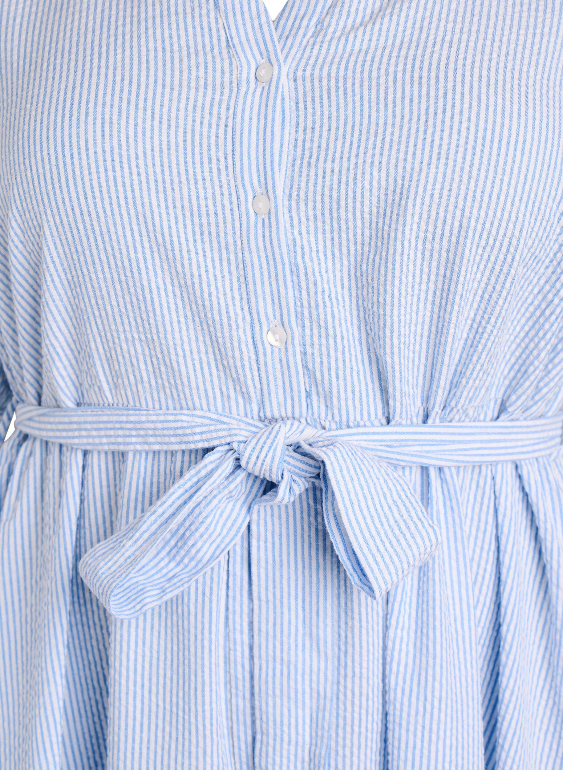 ZizziRobe midi &agrave; rayures en coton avec ceinture &agrave; nouer, Blanc, Packshot image number 2