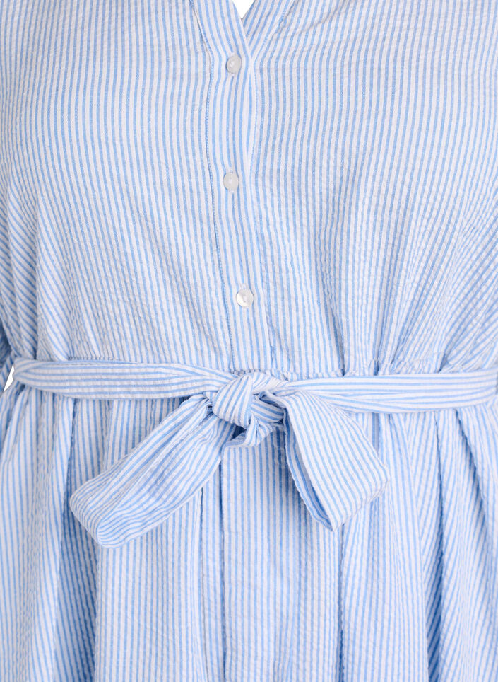 Robe midi &agrave; rayures en coton avec ceinture &agrave; nouer, Blanc, Packshot image number 2