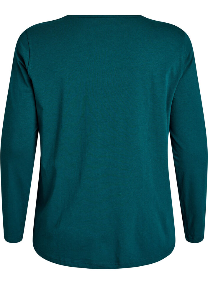 Haut de nuit en coton avec imprim&eacute; sur le devant, Turquoise, Packshot image number 1