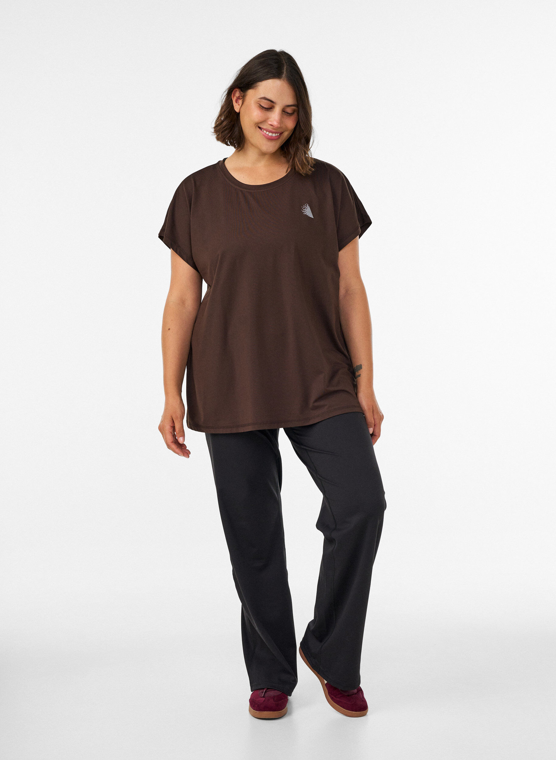 ZizziT-shirt de sport couleur unie, Marron, Model image number 1