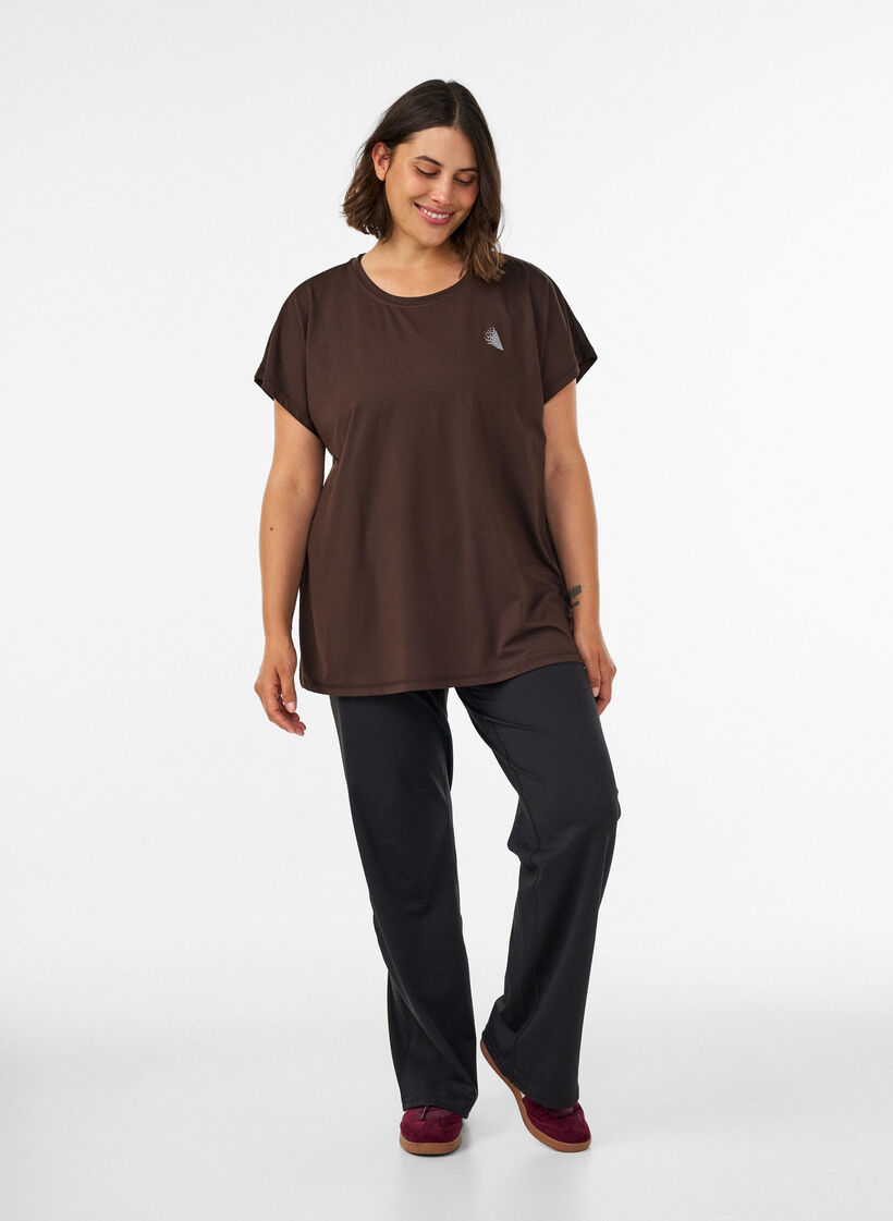 T-shirt de sport couleur unie, Marron, Model image number 1
