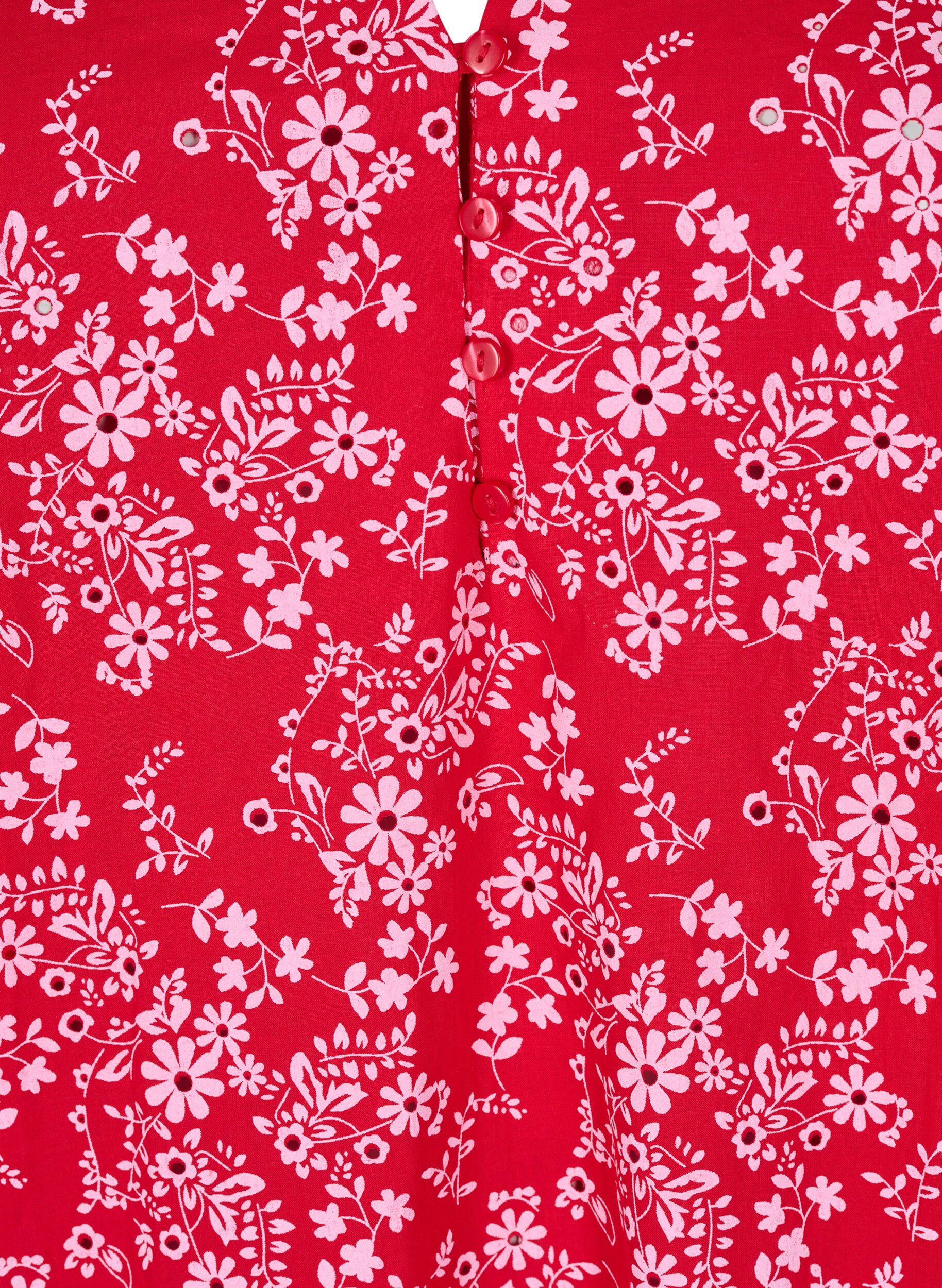Zizzi Robe mi-longue &agrave; imprim&eacute; floral et manches 3/4, Rouge, Packshot image number 2