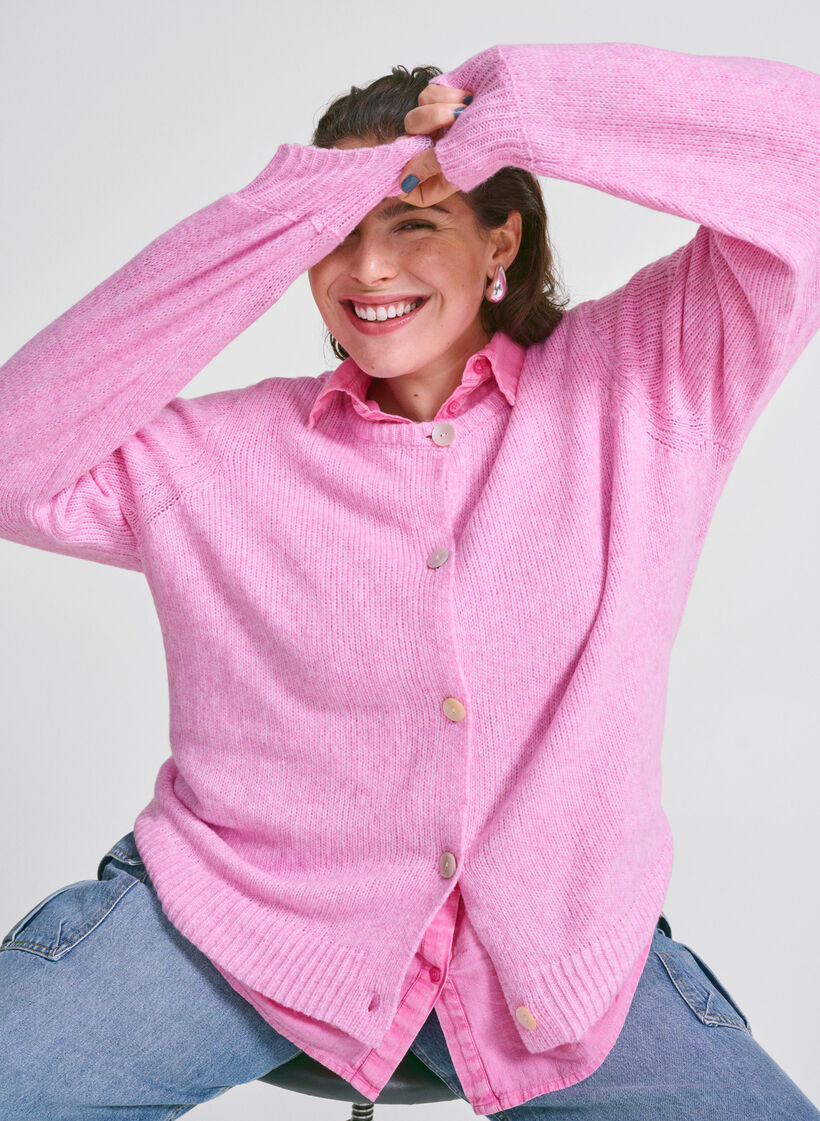 Cardigan en maille comportant de la laine et des boutons, Begonia Pink Mel., Image image number 0